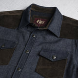 Dark Denim Effect Flannel Western Shirt