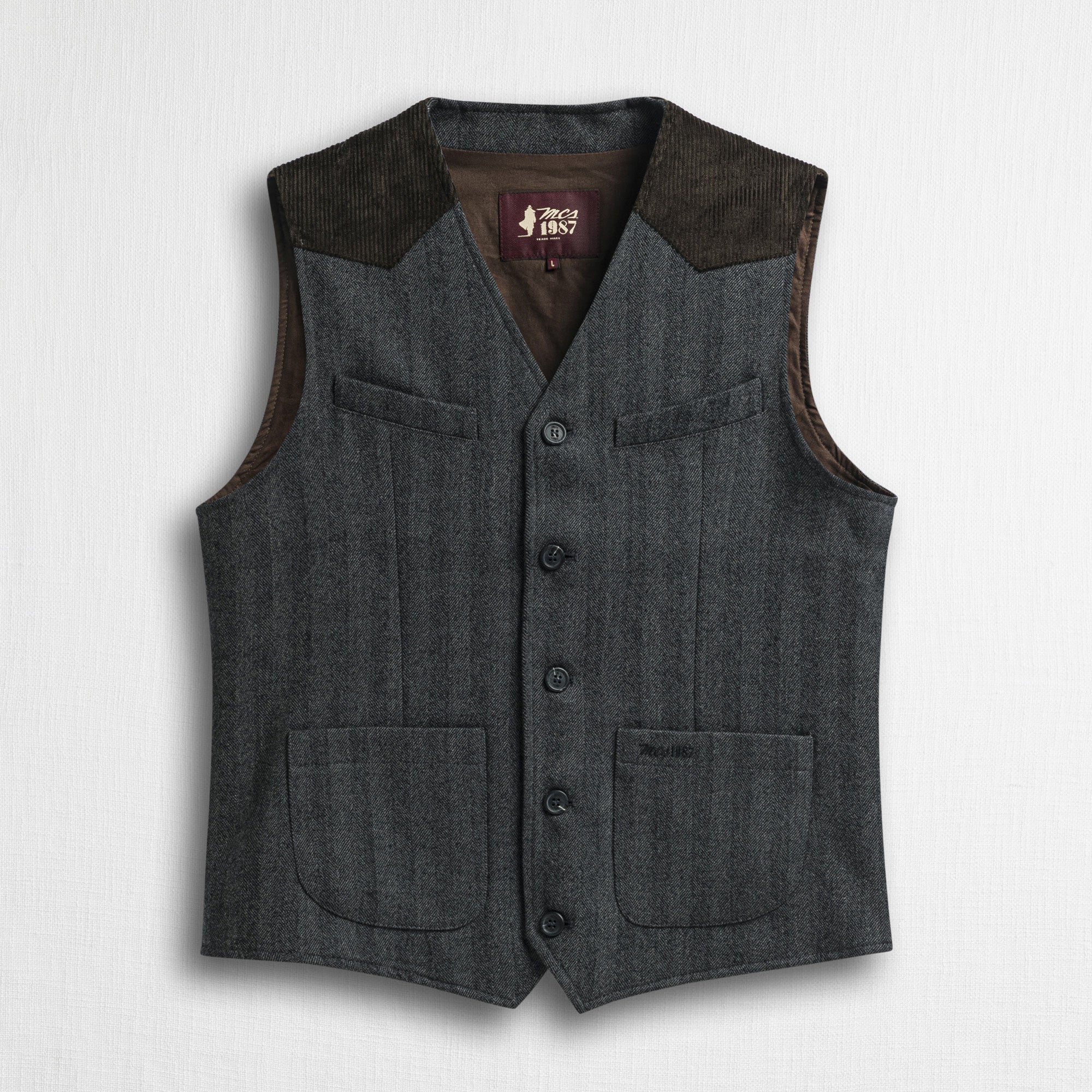 Gilet in Lana Herringbone - Herringbone Grey Melange