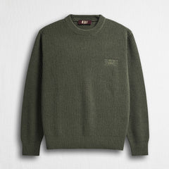 Maglione a Coste con Logo Stampato - Army Olive