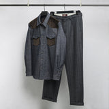 Dark Denim Effect Flannel Western Shirt