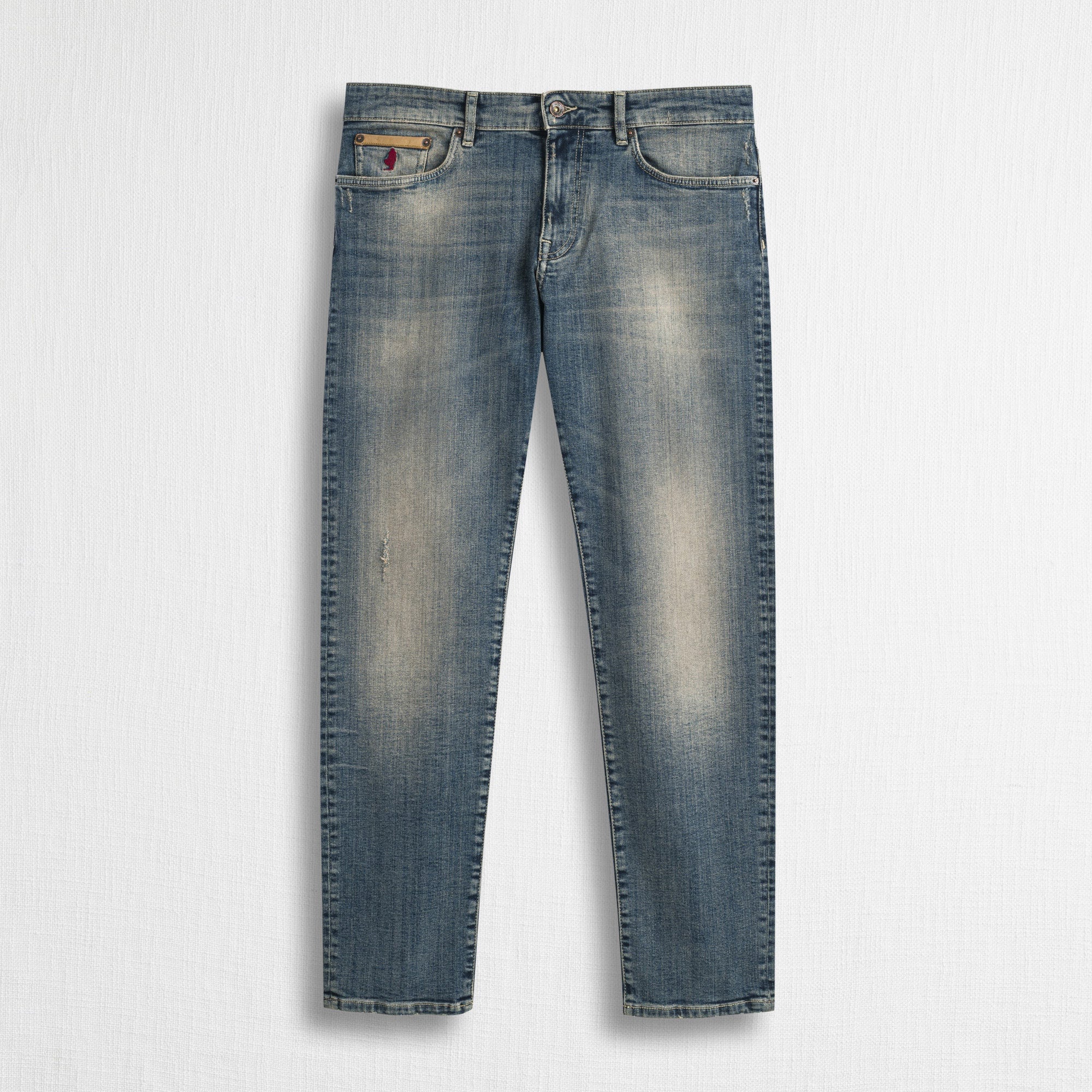 Jeans Regular Fit Blu con Dettagli in Pelle - Crossed Blue