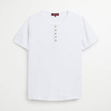 T-Shirt Serafino 100% Cotone Jersey Fiammato - White