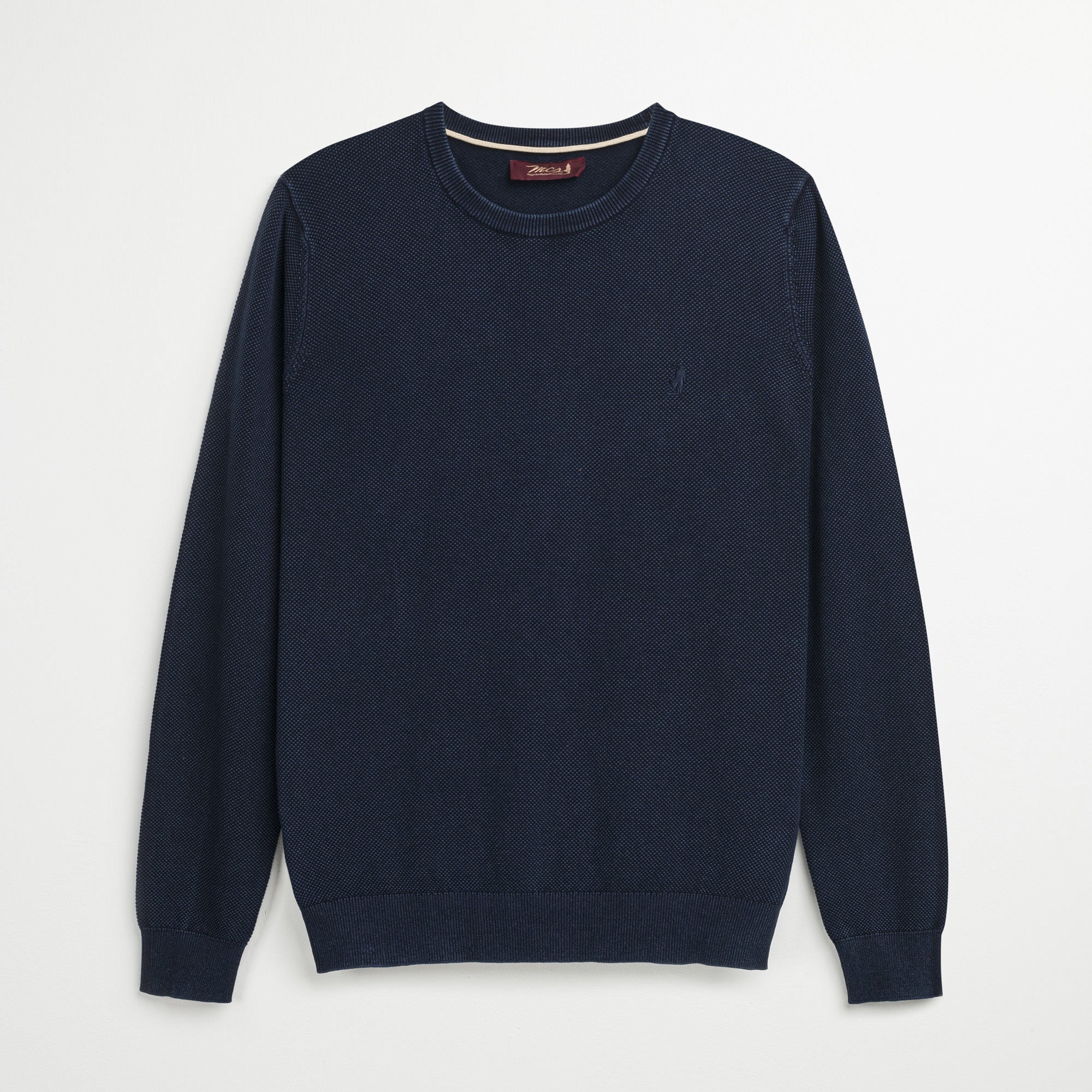Maglione Girocollo 100% Cotone Piquet - Navy Blazer