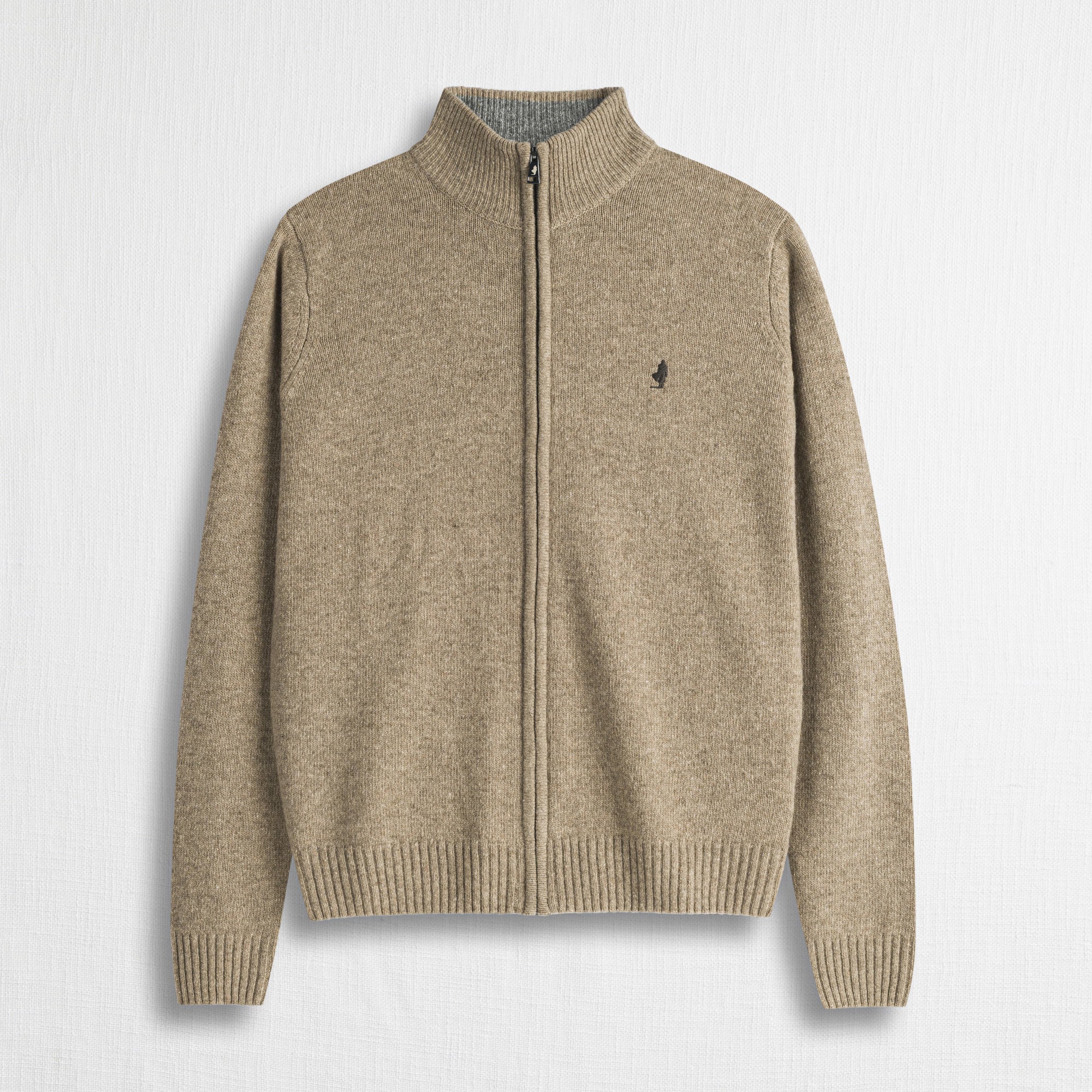 Maglione Full Zip in Misto Lana - Sand