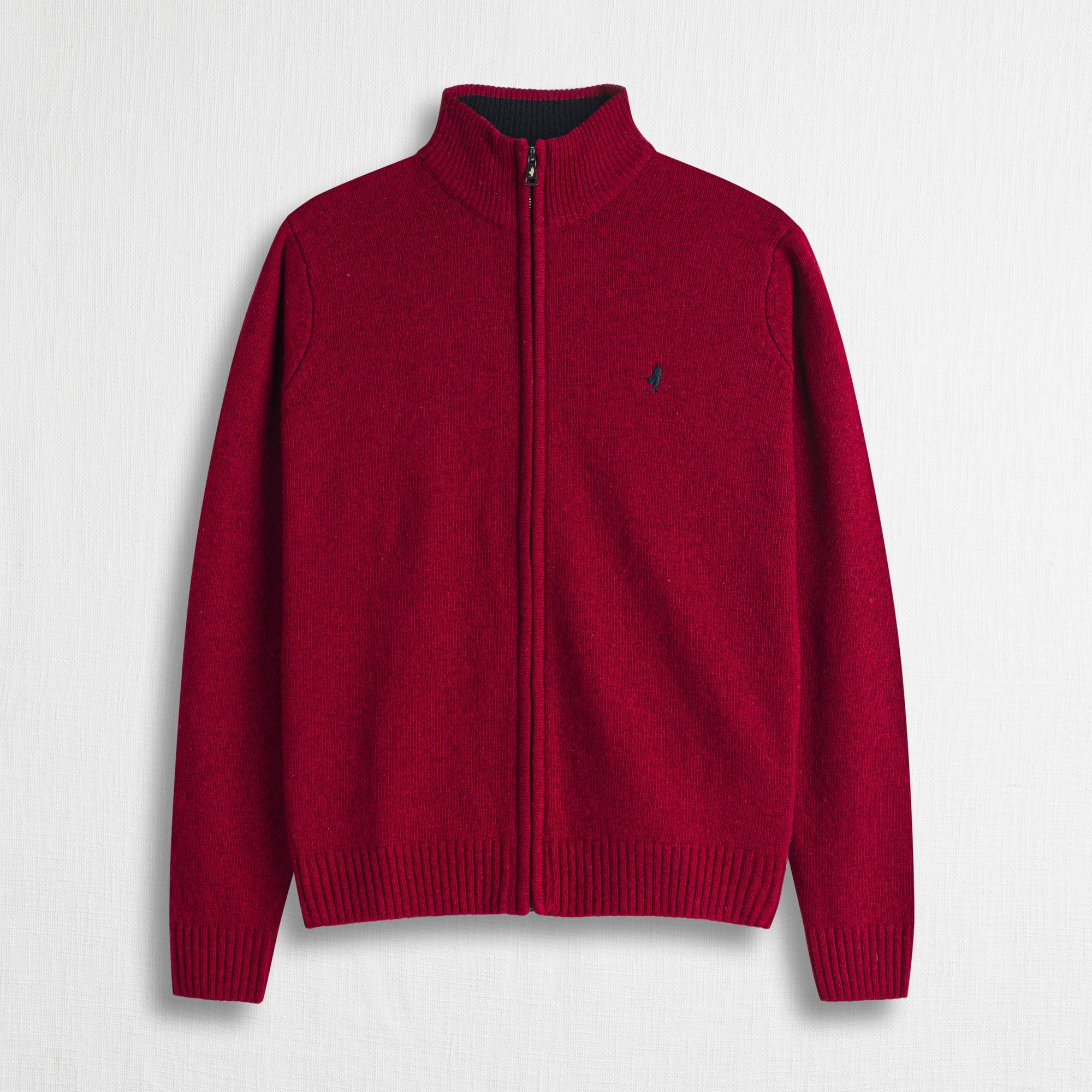 Maglione Full Zip in Misto Lana - Oriental Red