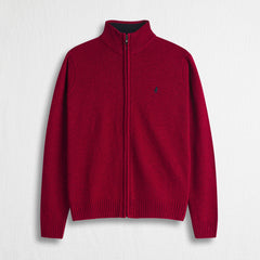 Maglione Full Zip in Misto Lana - Oriental Red