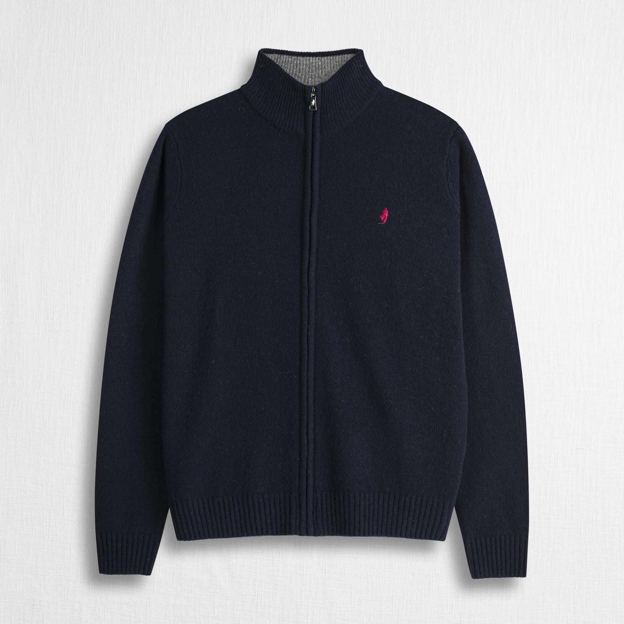 Maglione Full Zip in Misto Lana - Blue Navy
