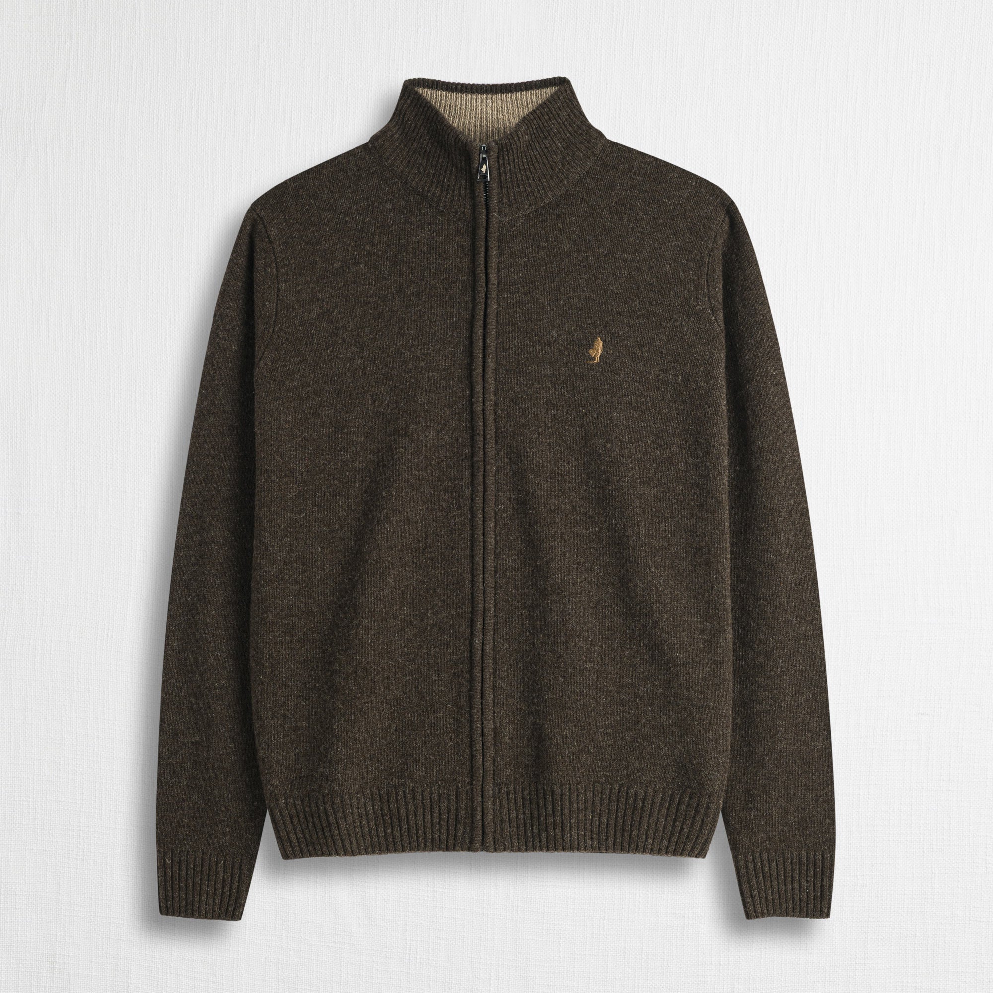 Maglione Full Zip in Misto Lana - Fudge Chocolate