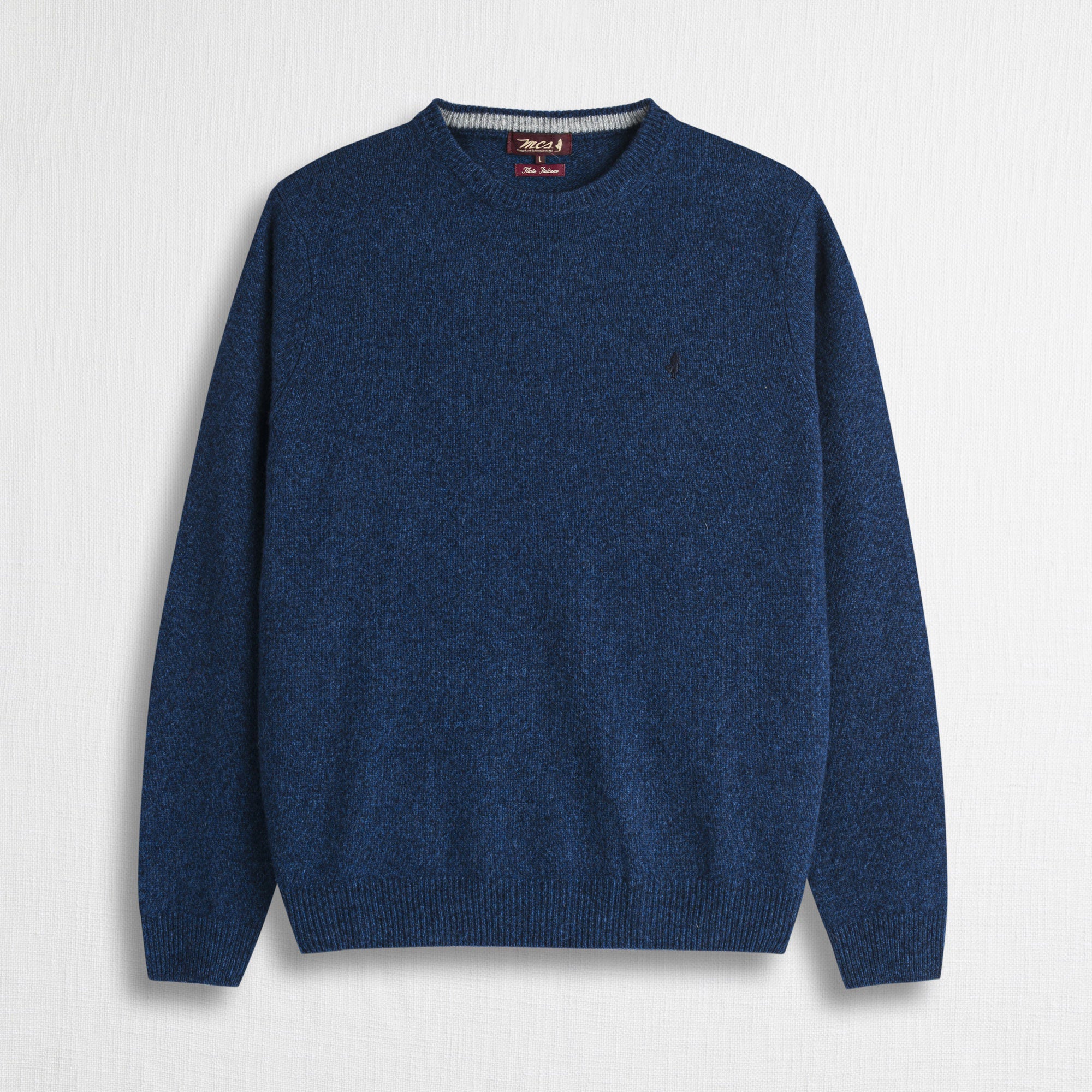 Maglione Girocollo Mouliné in Misto Lana - College Blue