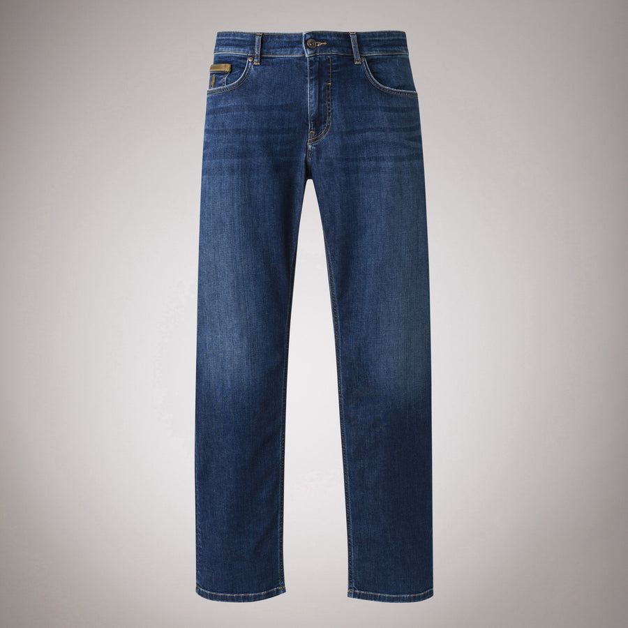 Jeans Medio Chiaro Regular con Dettagli in Pelle