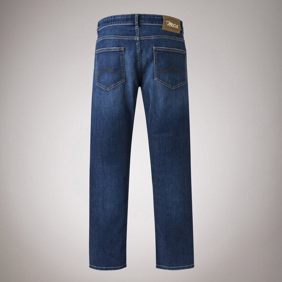 Medium Light Regular Jeans with Leather Details