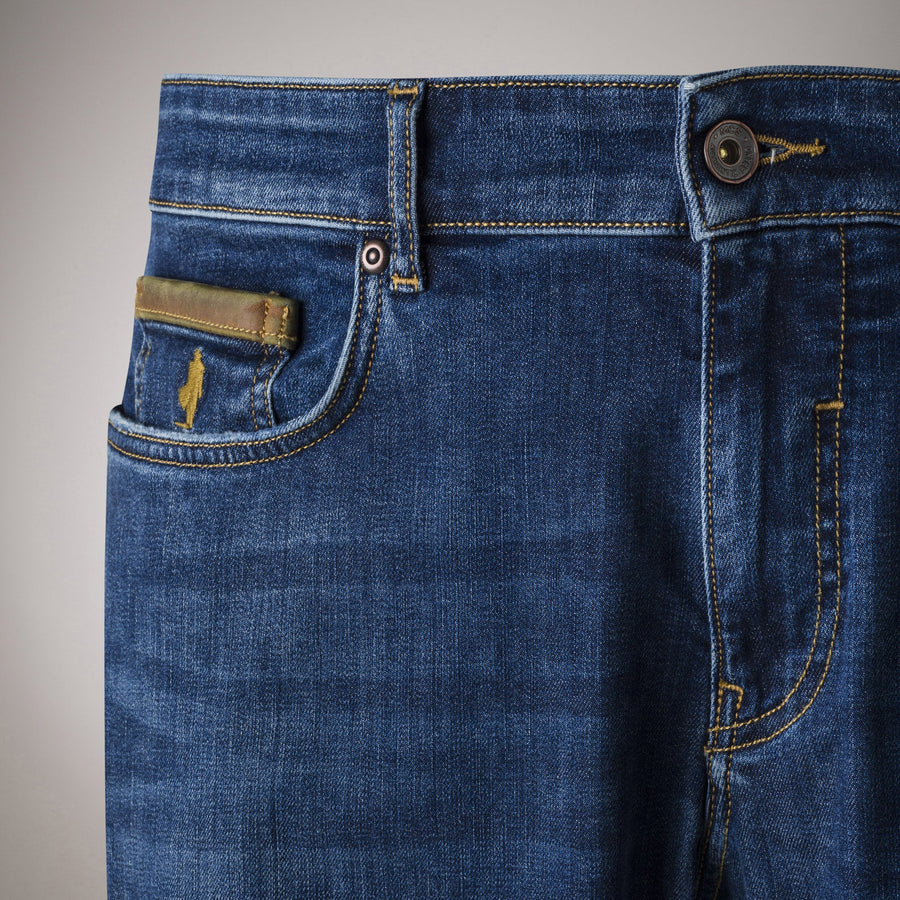 Medium Light Regular Jeans with Leather Details