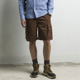 Stretch cotton satin cargo shorts - Cinnamon Brown