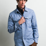 Long-sleeve shirt in cotton and linen blend - Sky Blue