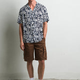 Bowling shirt with all-over print - Blue and White Floral Print