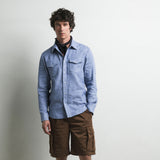 Camicia a maniche lunghe in misto cotone e lino - Sky Blue