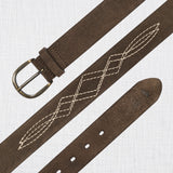 Suede belt with embroidery 100% leather - Light Brown