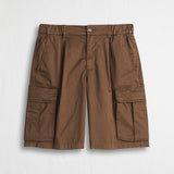 Stretch cotton satin cargo shorts - Cinnamon Brown