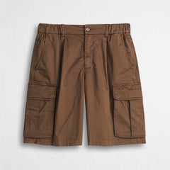 Pantaloncini cargo elasticizzati in raso di cotone - Cinnamon Brown
