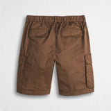 Stretch cotton satin cargo shorts - Cinnamon Brown