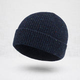 Berretto Beanie Misto Lana Effetto Bottonato - Blue Navy
