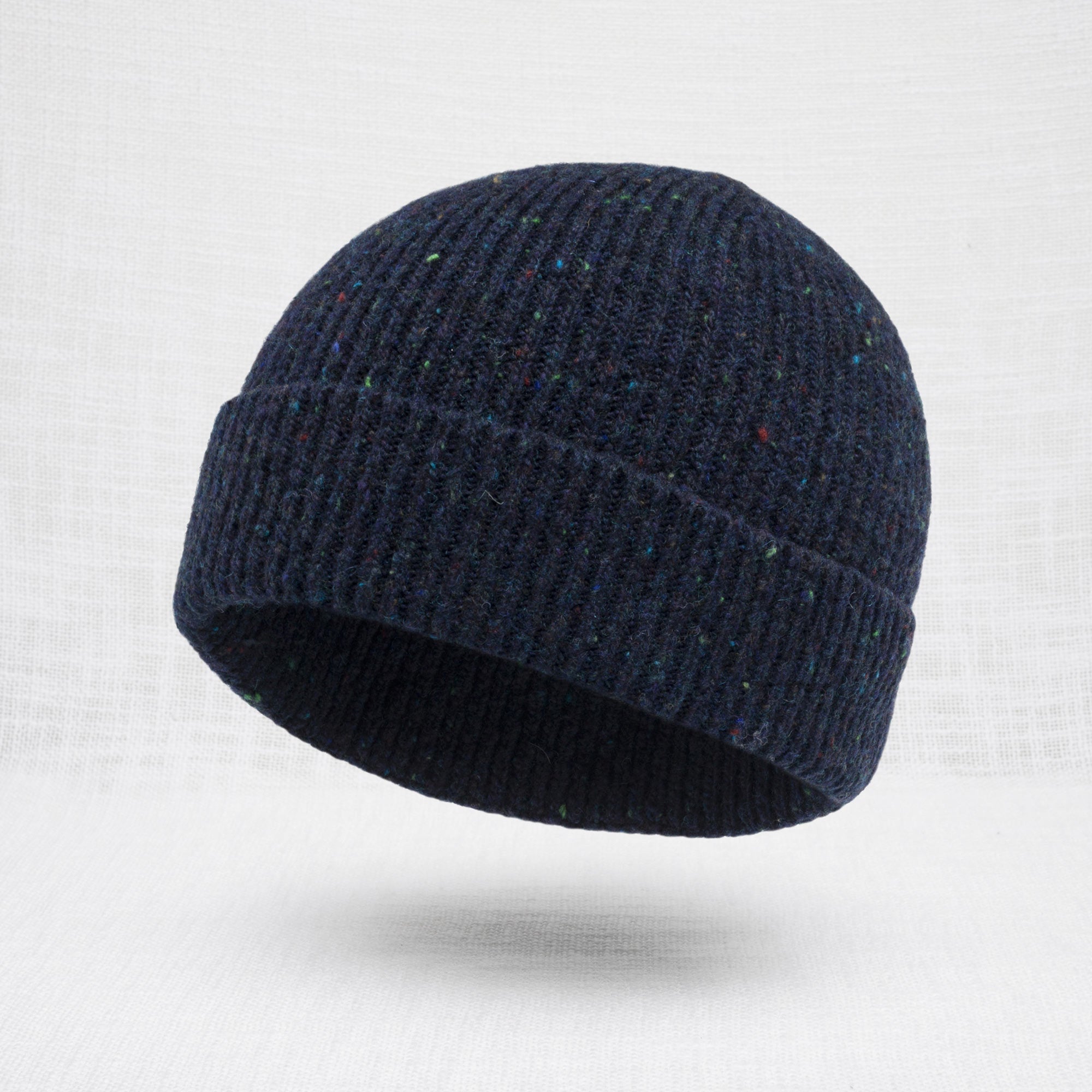 Berretto Beanie Misto Lana Effetto Bottonato - Blue Navy