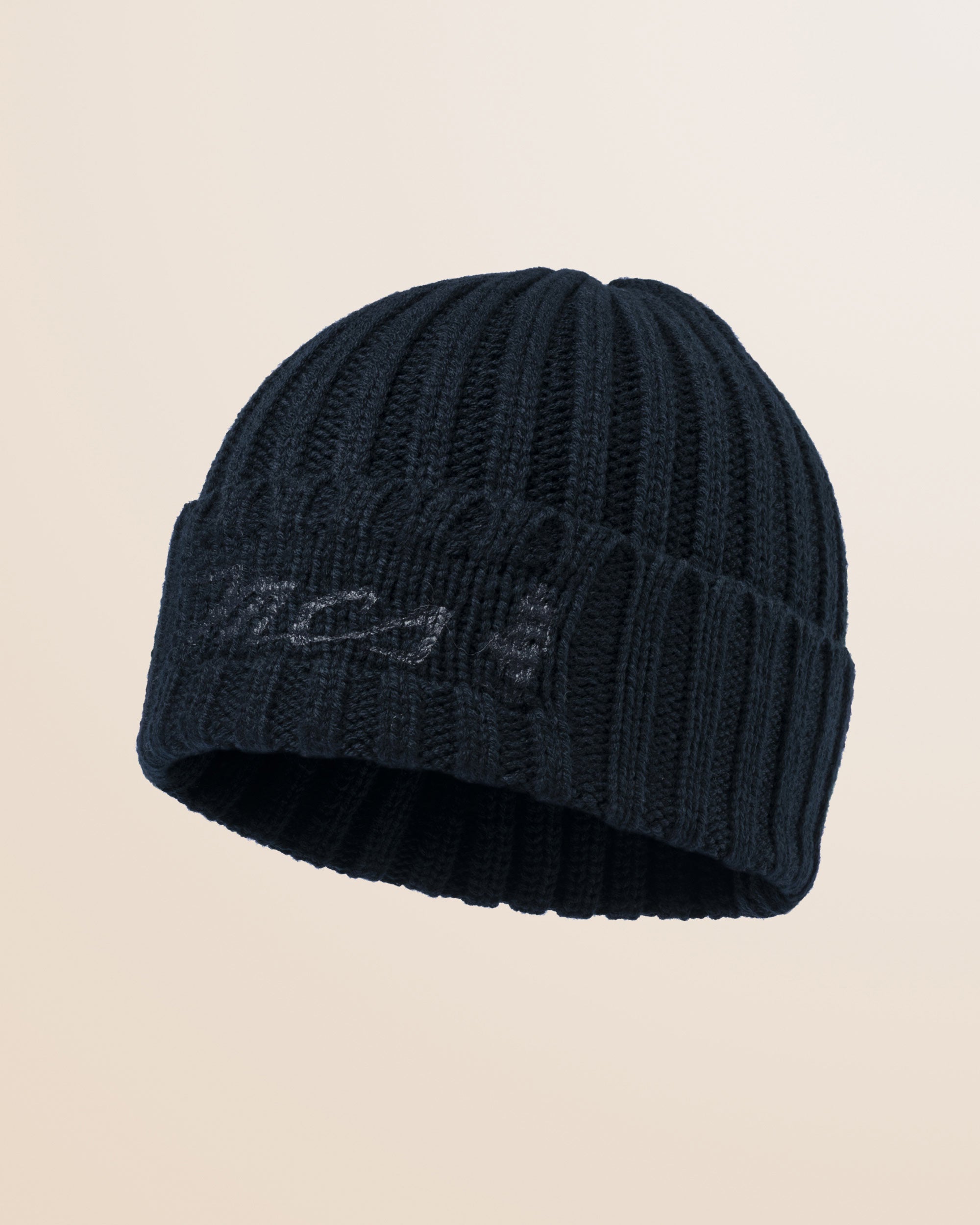 Berretto Beanie a Coste in Poliestere Riciclato fronte - Navy Blue