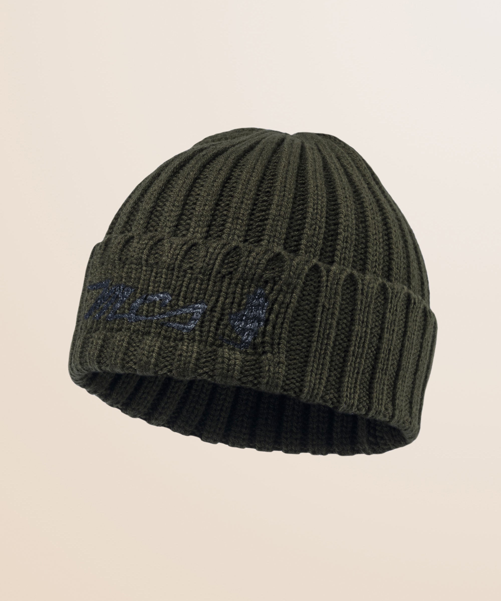 Berretto Beanie a Coste in Poliestere Riciclato fronte - Olive Night