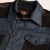 Camicia Western in Flanella Effetto Denim Scuro dettaglio colletto - Light Blue Denim