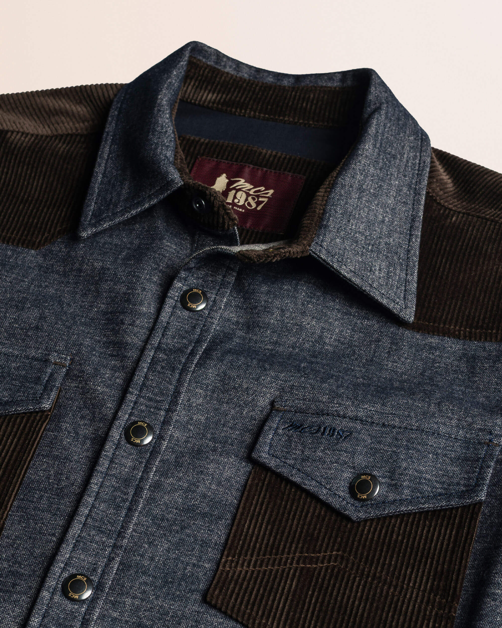 Camicia Western in Flanella Effetto Denim Scuro dettaglio colletto - Light Blue Denim