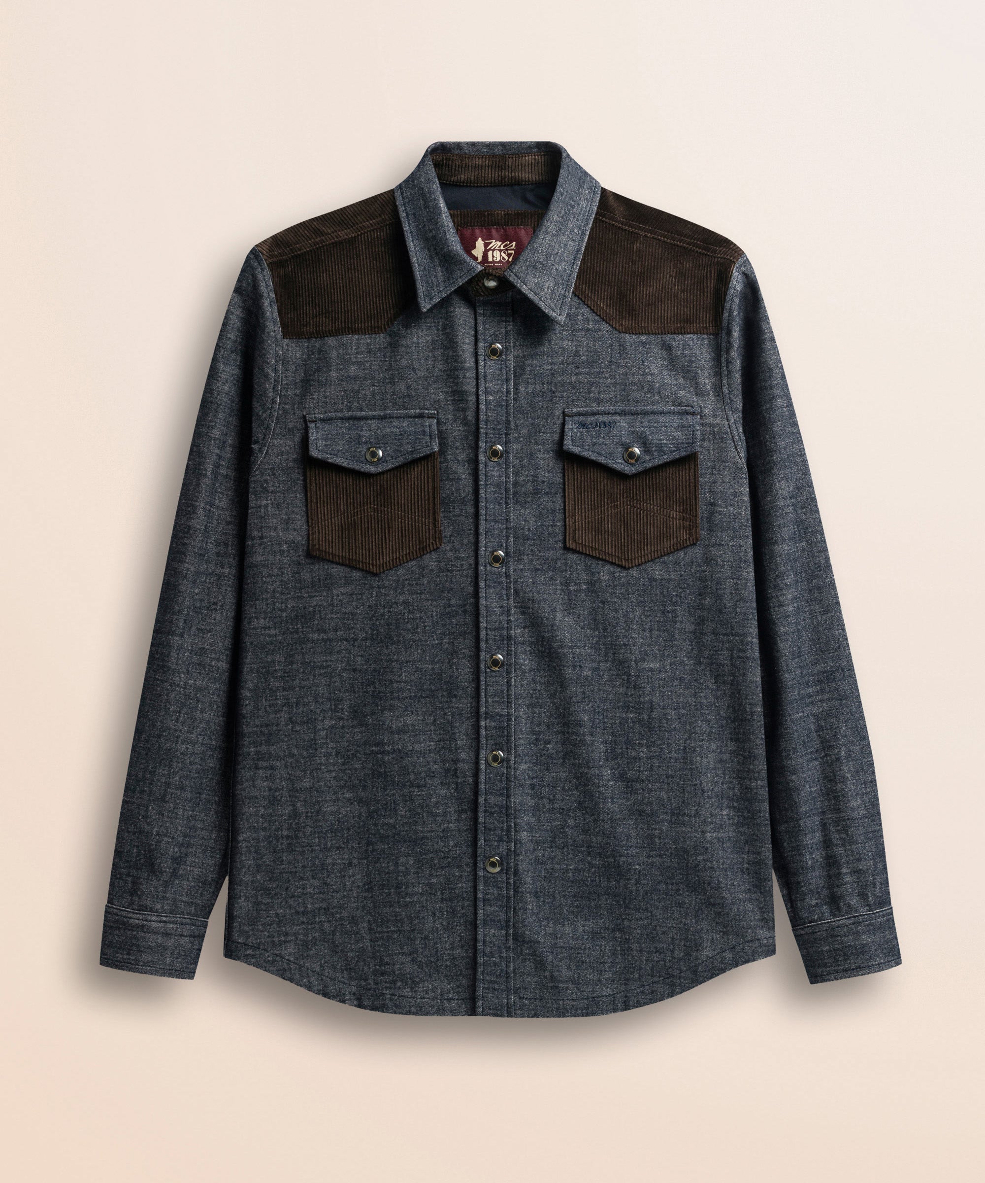 Camicia Western in Flanella Effetto Denim Scuro fronte - Light Blue Denim