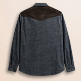 Camicia Western in Flanella Effetto Denim Scuro retro - Light Blue Denim