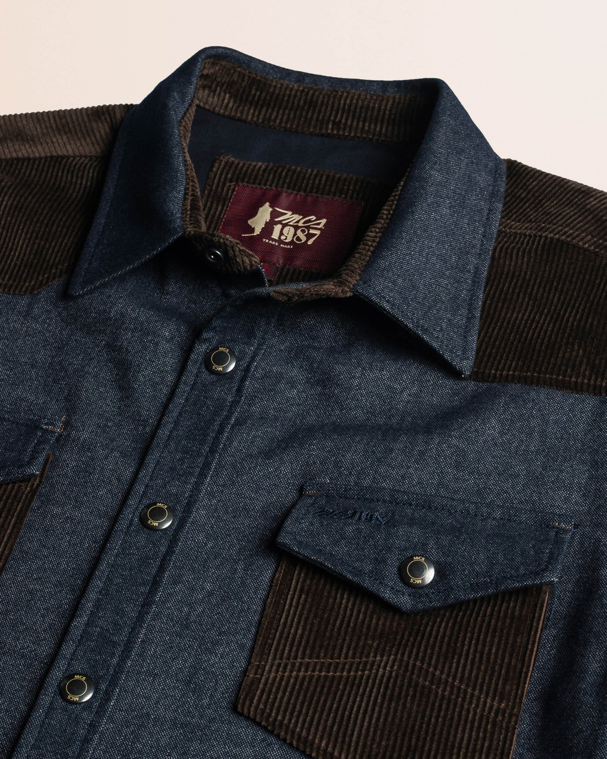 Camicia Western in Flanella Effetto Denim Scuro dettaglio colletto - Blue Denim