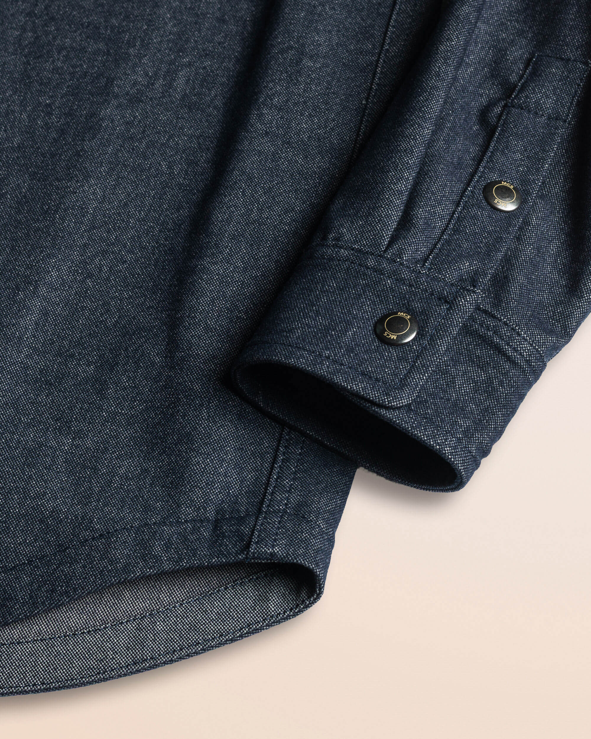 Camicia Western in Flanella Effetto Denim Scuro dettaglio manica - Blue Denim