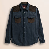 Camicia Western in Flanella Effetto Denim Scuro fronte - Blue Denim
