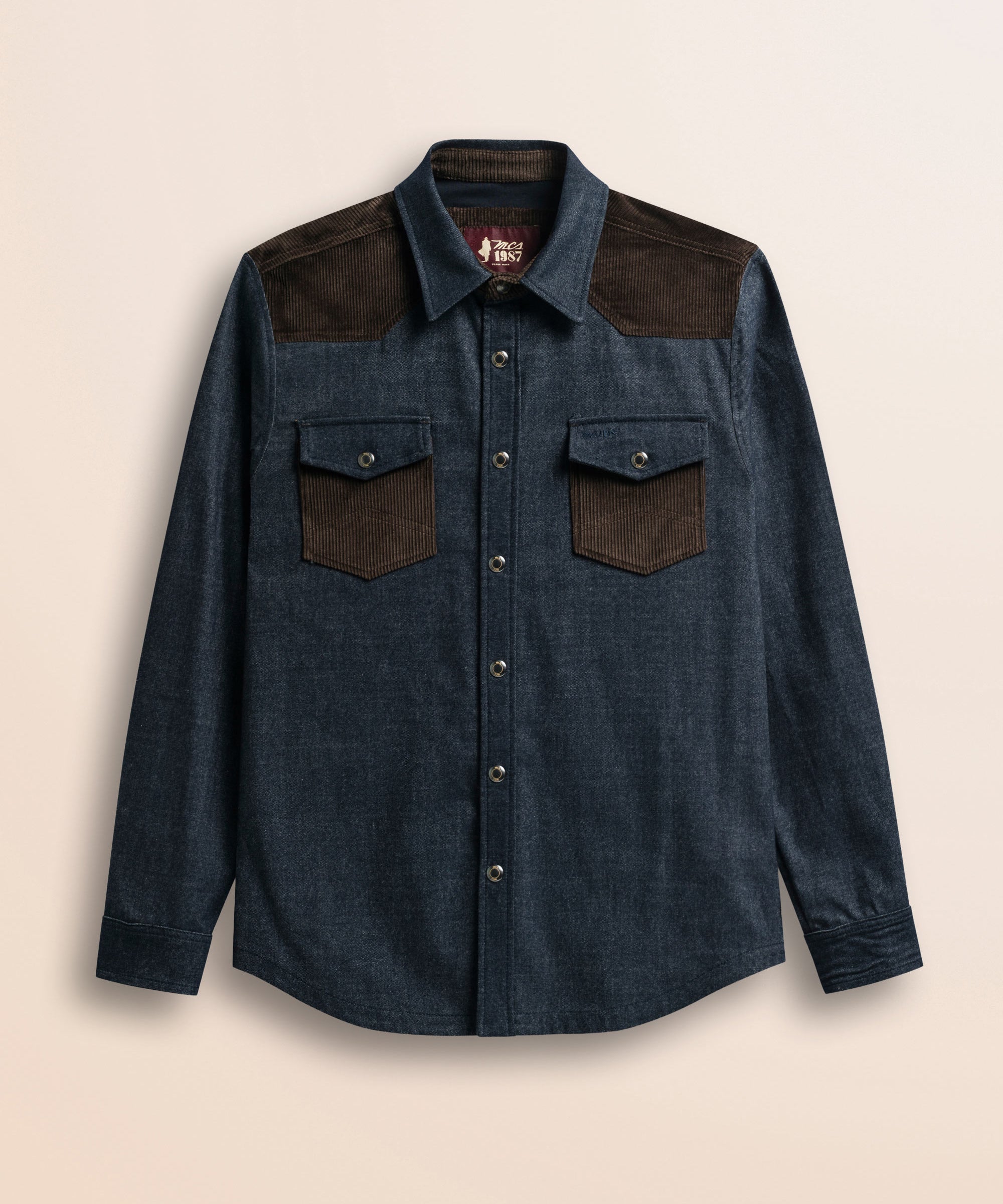 Camicia Western in Flanella Effetto Denim Scuro fronte - Blue Denim