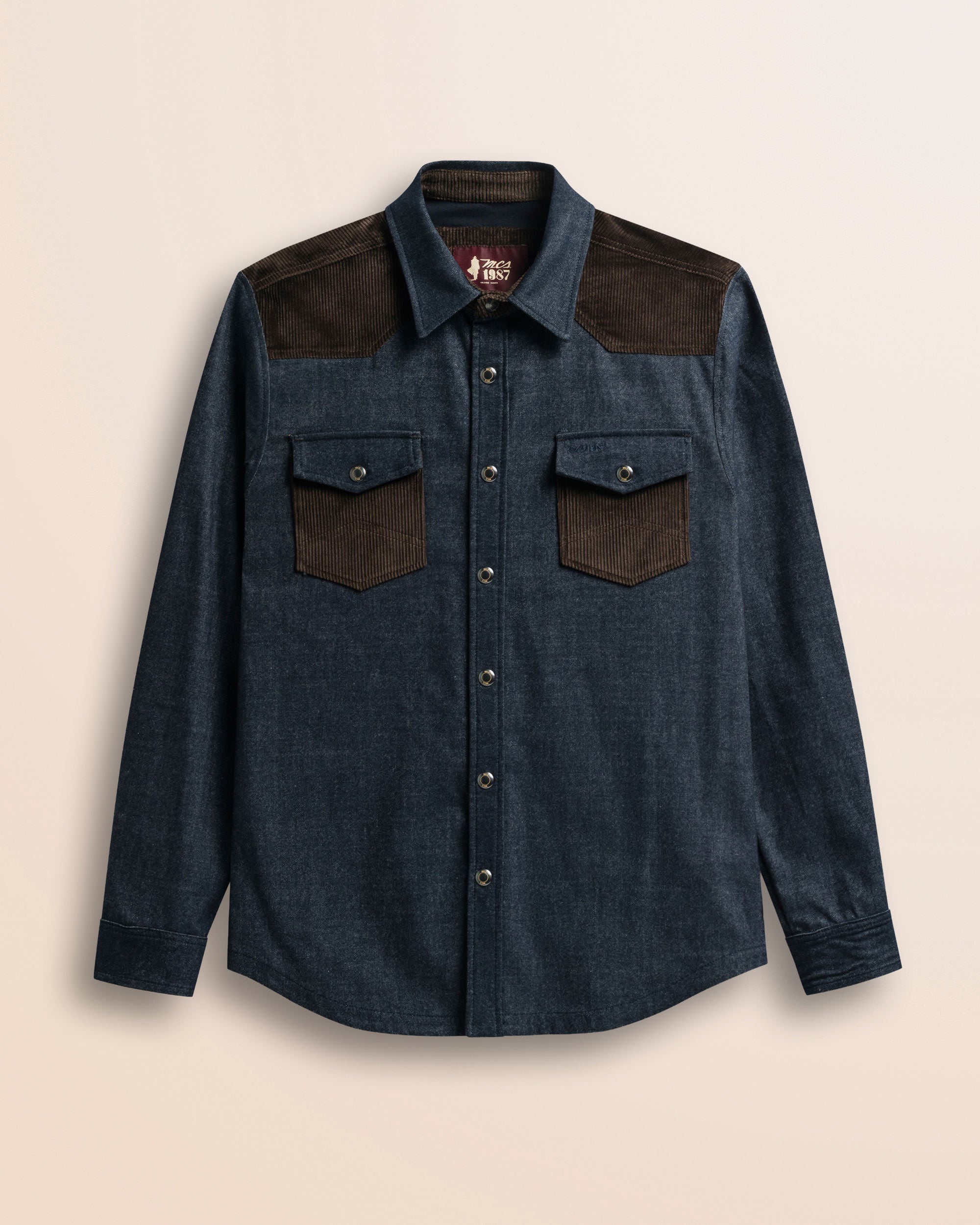 Camicia Western in Flanella Effetto Denim Scuro fronte - Blue Denim