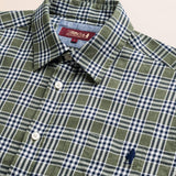 Camicia in Flanella Melange a Quadri Verde e Blu dettaglio colletto - Green Melange Check