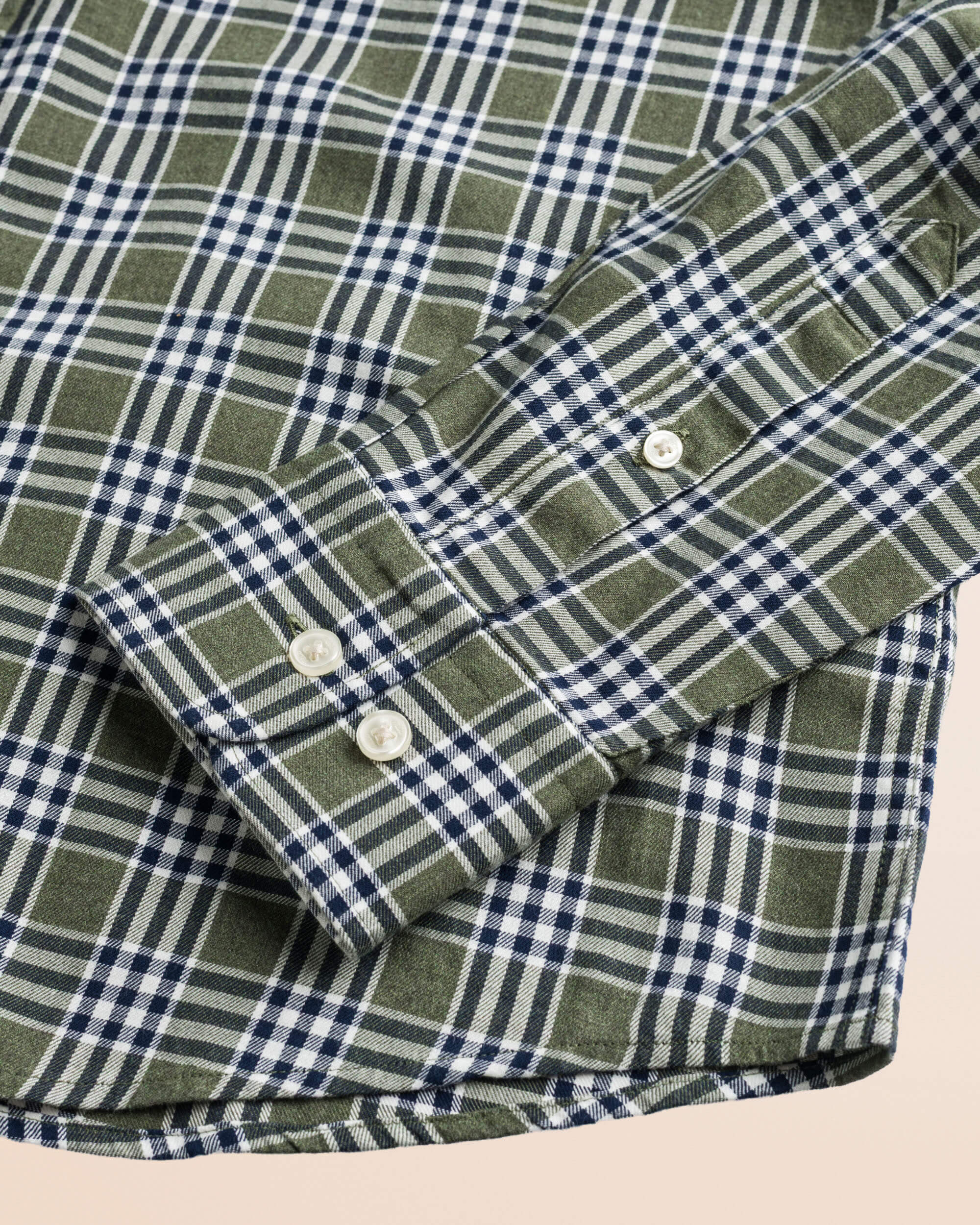 Camicia in Flanella Melange a Quadri Verde e Blu dettaglio manica - Green Melange Check