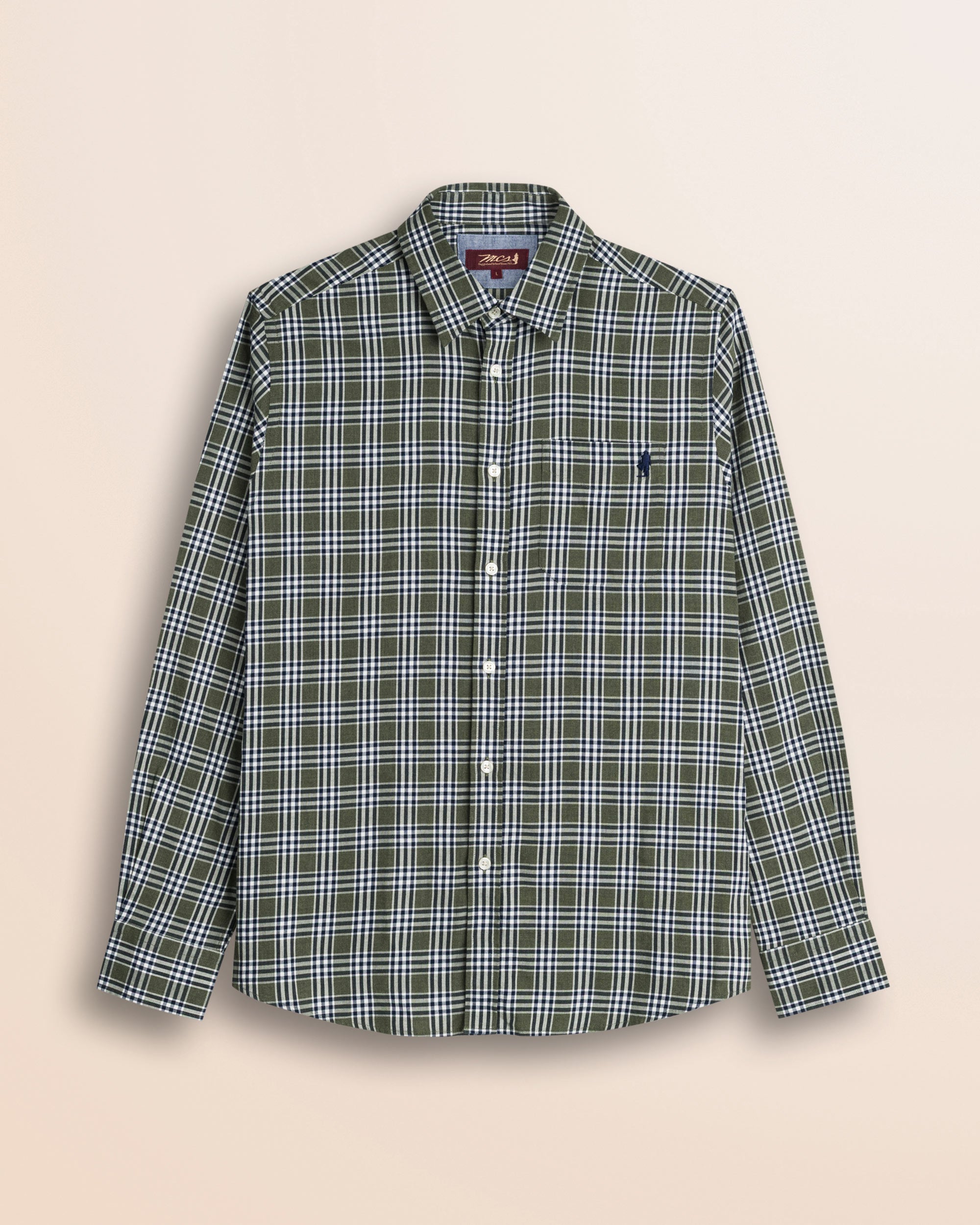 Camicia in Flanella Melange a Quadri Verde e Blu fronte - Green Melange Check