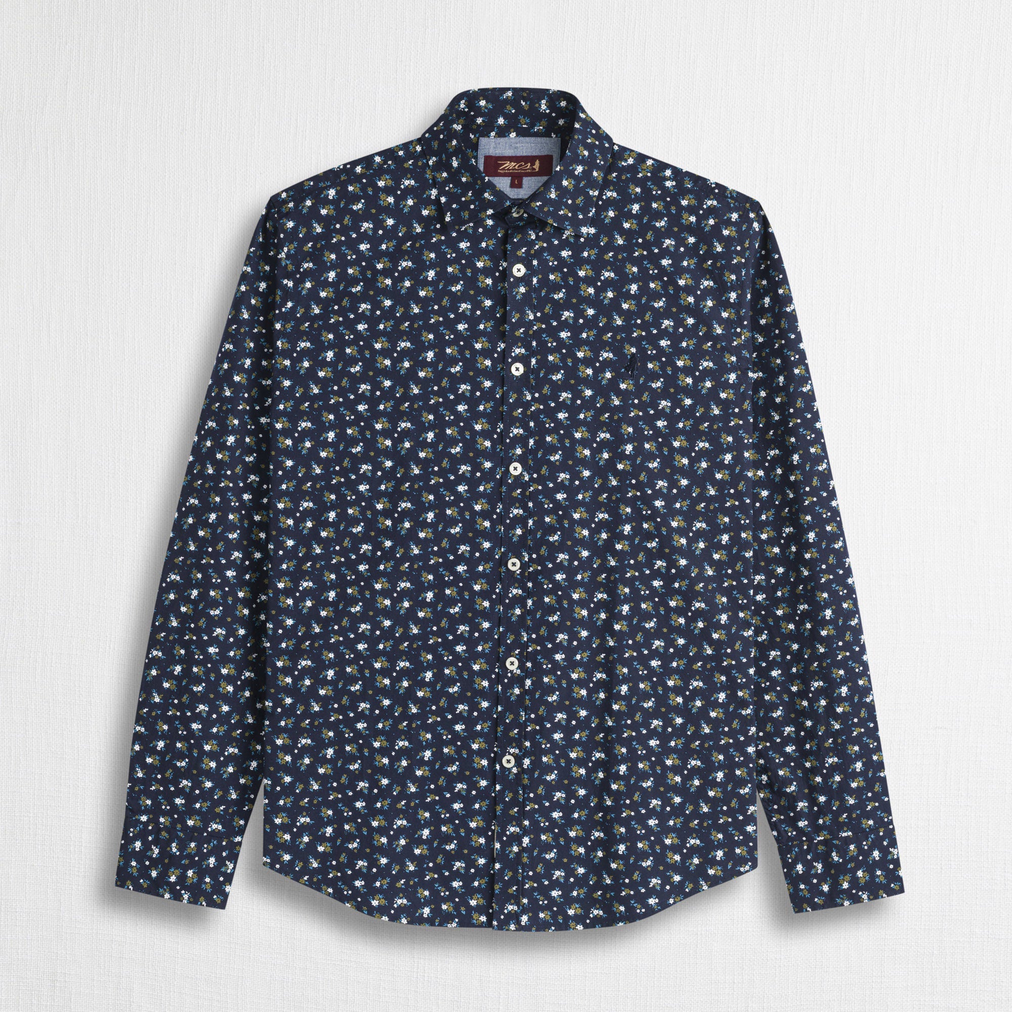 Camicia Slim Fit Stampa Floreale in Cotone - Blue Navy