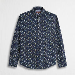 Camicia Slim Fit Stampa Floreale in Cotone - Blue Navy