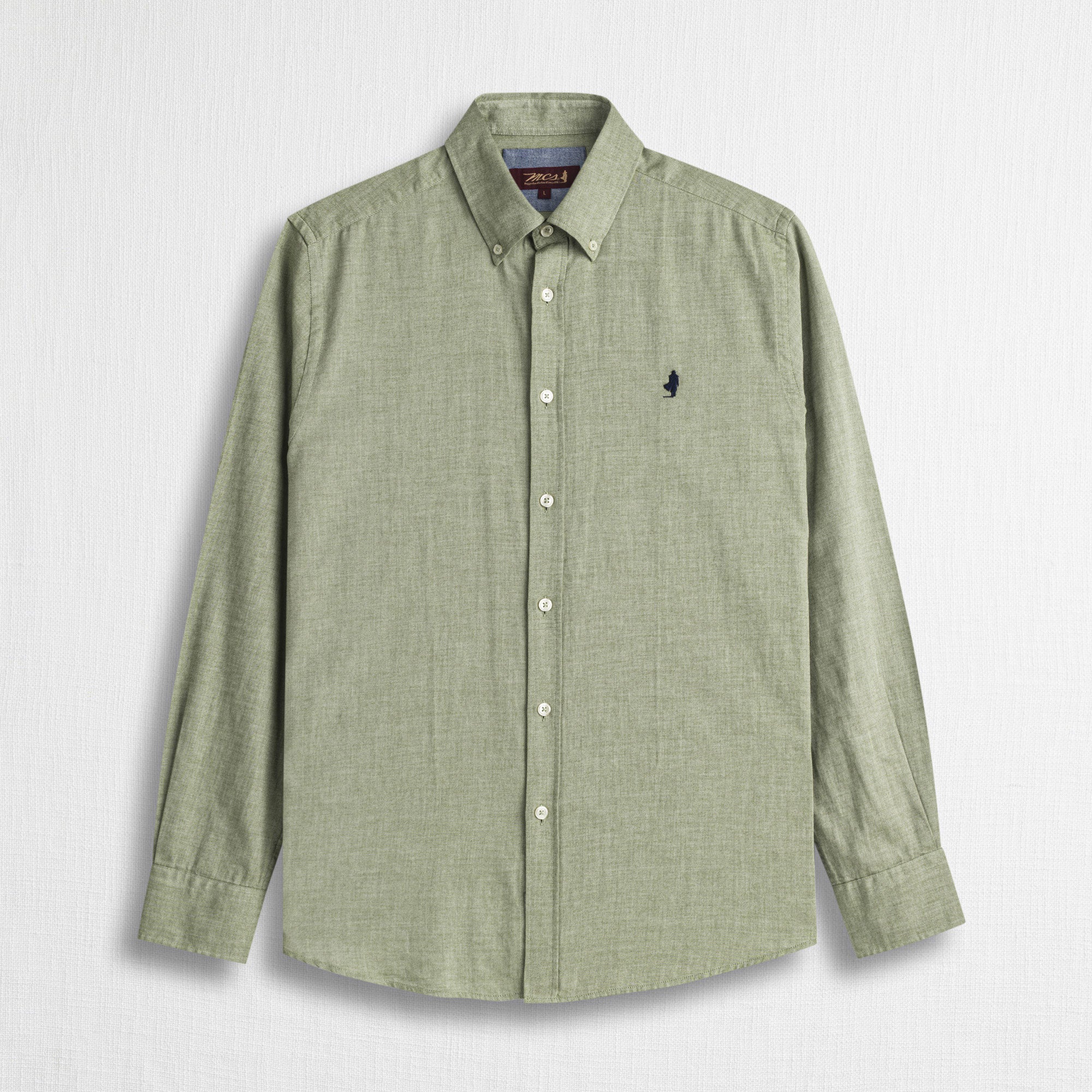 Camicia in Twill di Flanella Tinto Filo - Oil Green