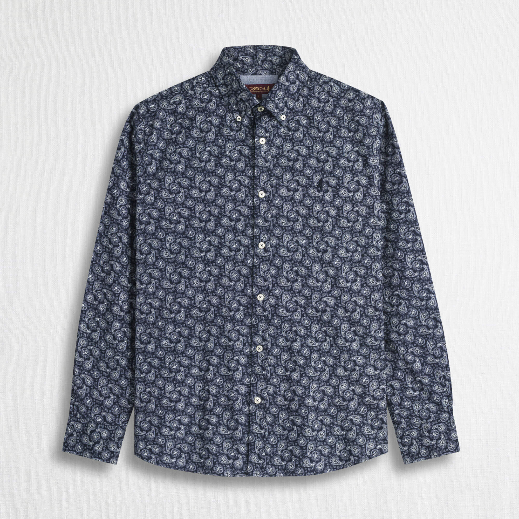 Camicia in Twill Stampa Paisley 100% Cotone - Blue Navy