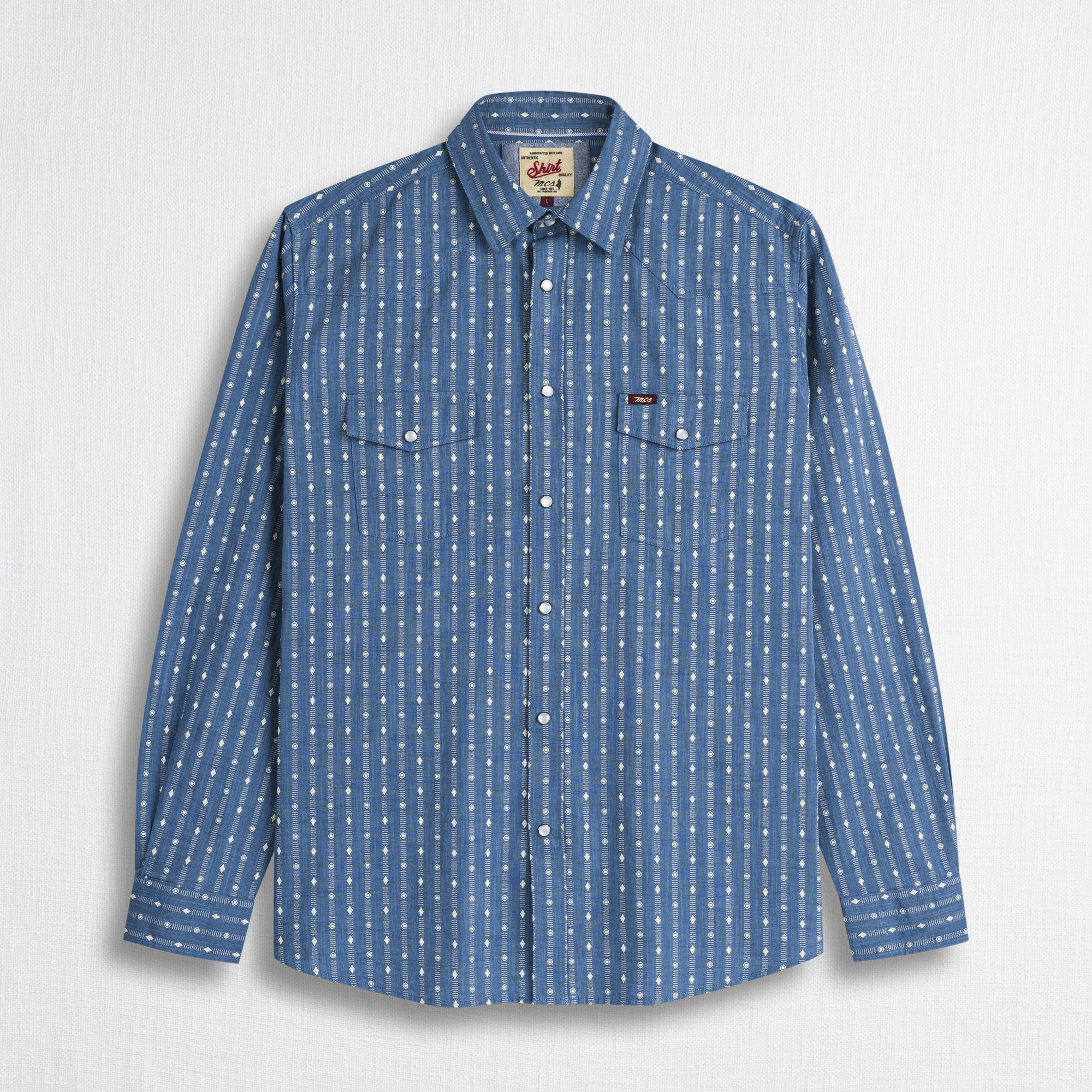Camicia Western in Cotone Fantasia Dobby - Indigo Dust