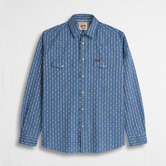 Camicia Western in Cotone Fantasia Dobby - Indigo Dust