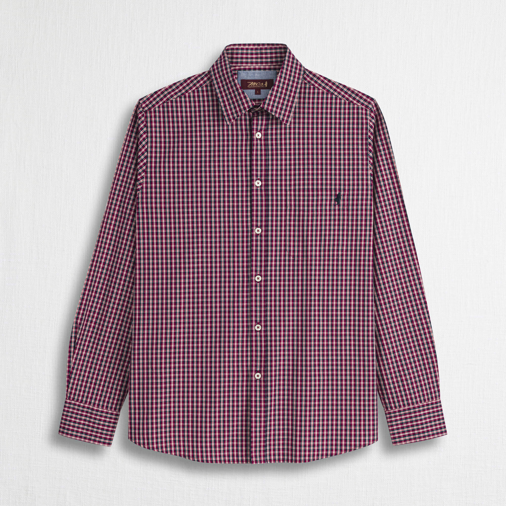 Camicia a Micro Quadri Popeline 100% Cotone - Beaujolais