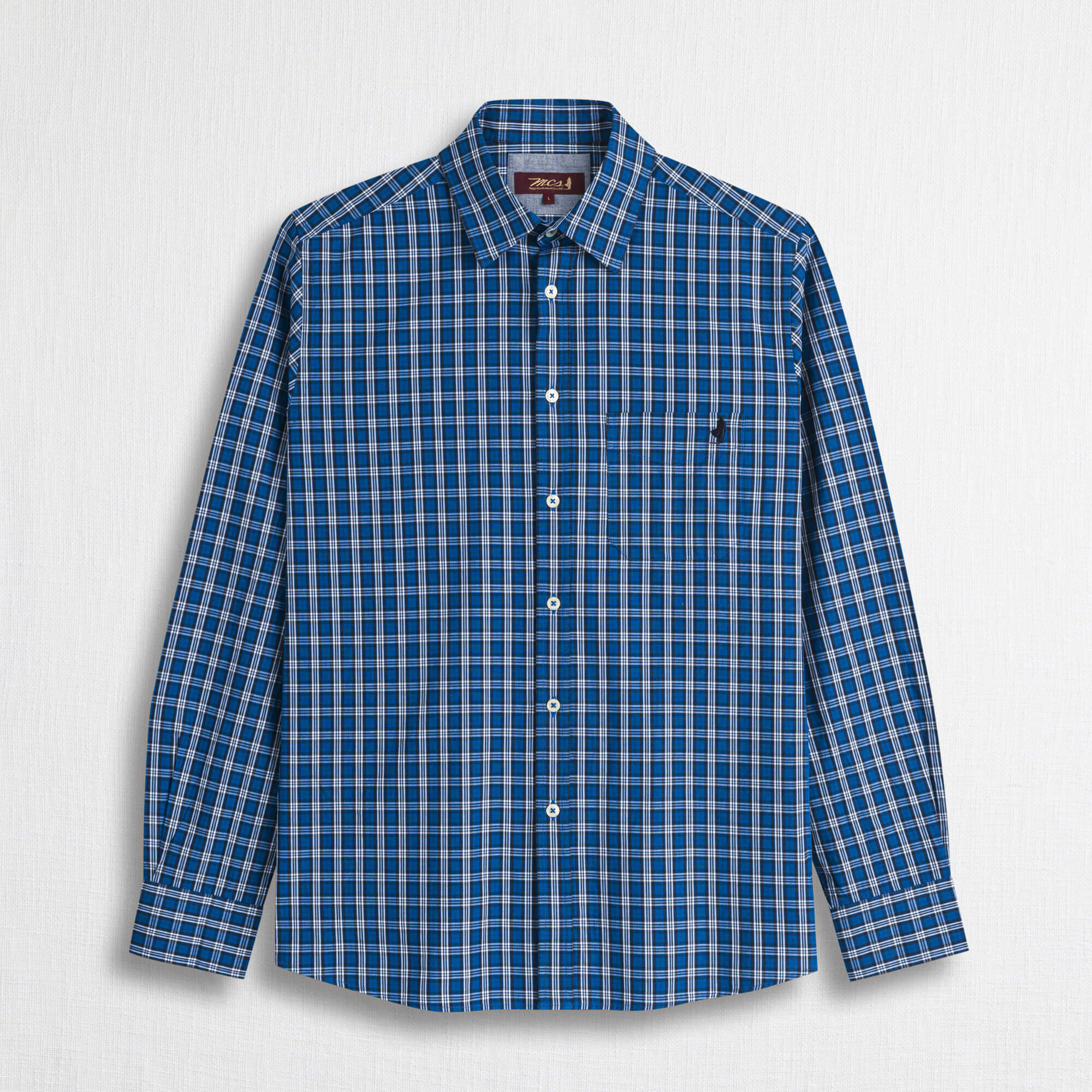 Camicia a Micro Quadri Popeline 100% Cotone - Stone Blue