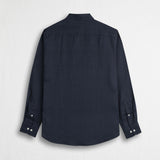 100% Linen Long-Sleeve Shirt - Navy Blue