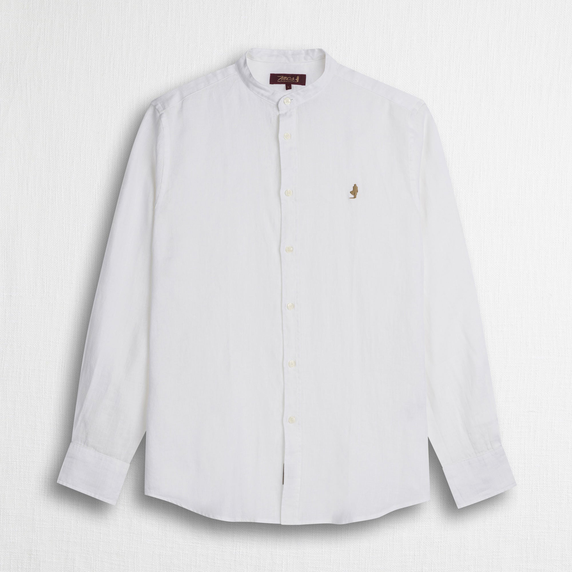 Camicia 100% lino con collo alla coreana - White